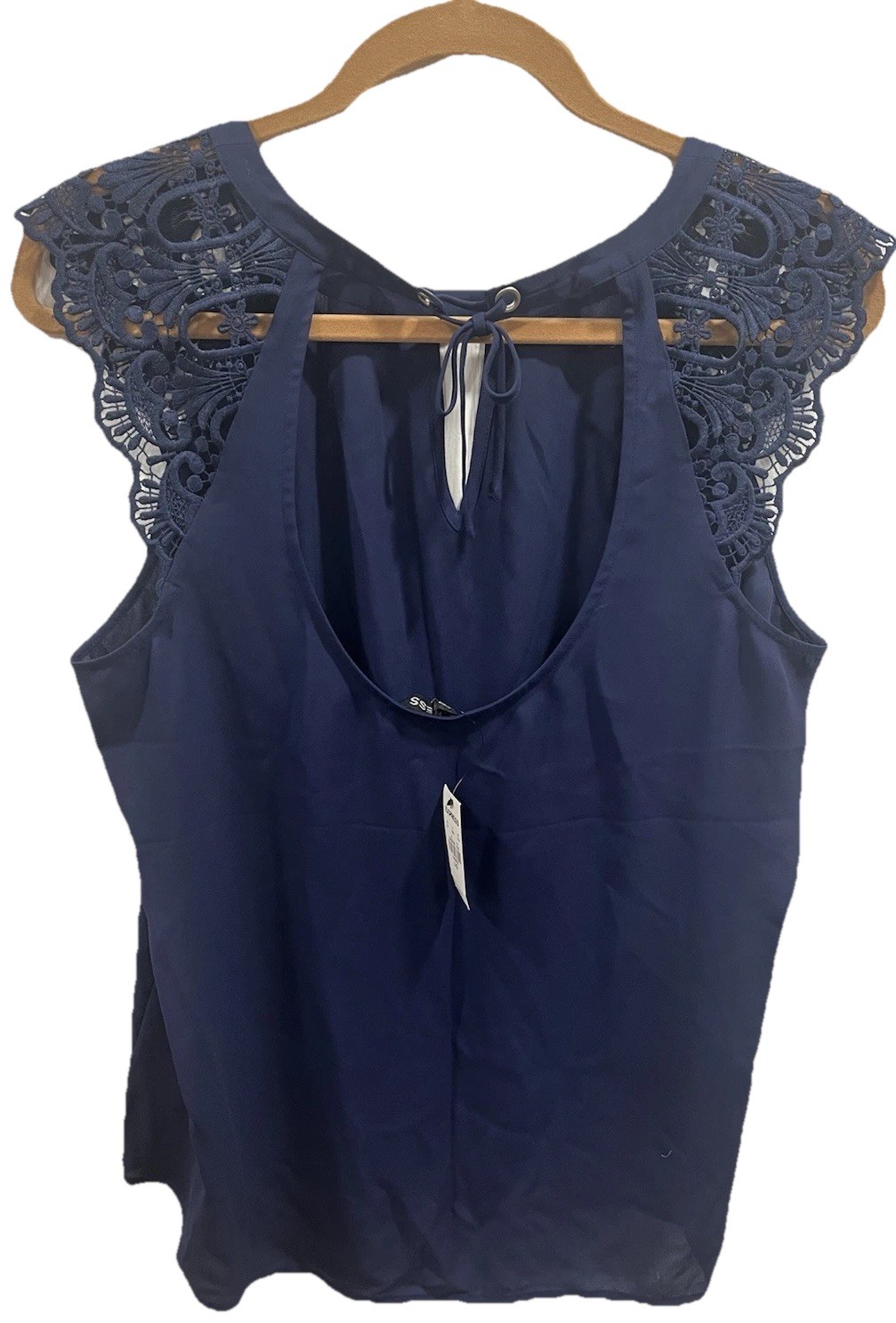 NWT Express Womens Blue Lace Crochet Cap Sleeve Blouse Top Large