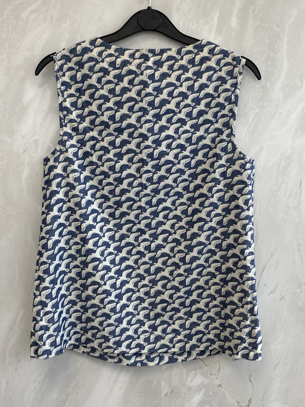 Seasalt Cornwall Blue Bird Print Sleeveless 100% Cotton Top UK8 PAC 2002918