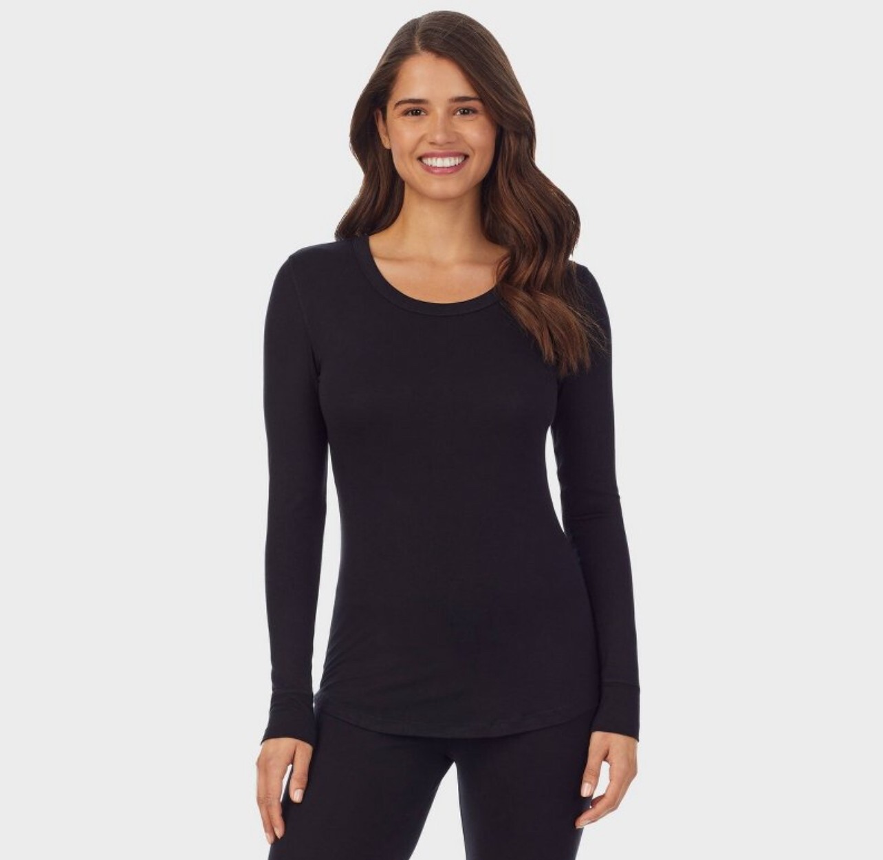 NWT~ Warm Essentials by Cuddl Duds sz S Black Scoop neck Top base Layers ae7