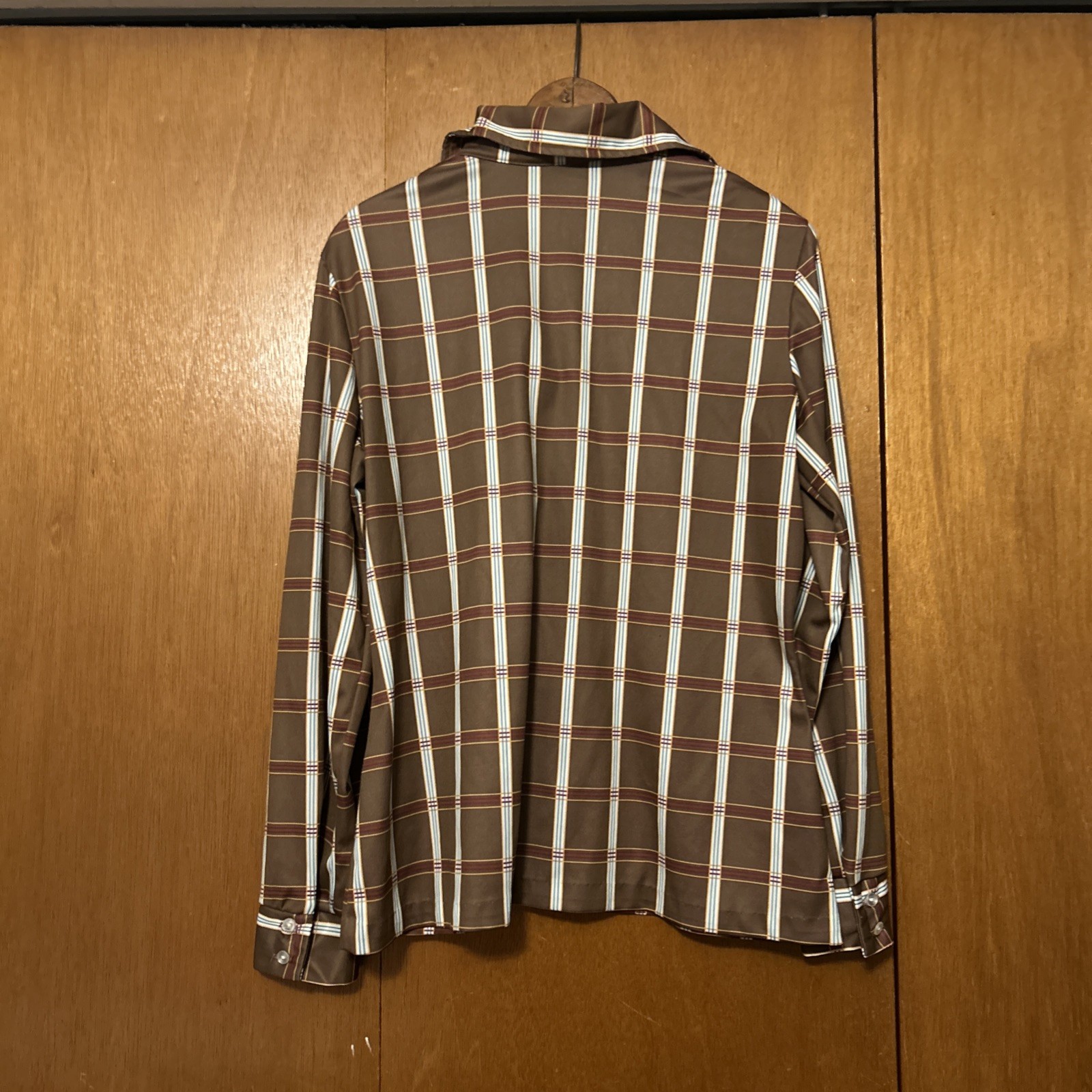 Vintage 70’s Jack Winter Brown Plaid Polyester Button Down Shirt Womens Size 18