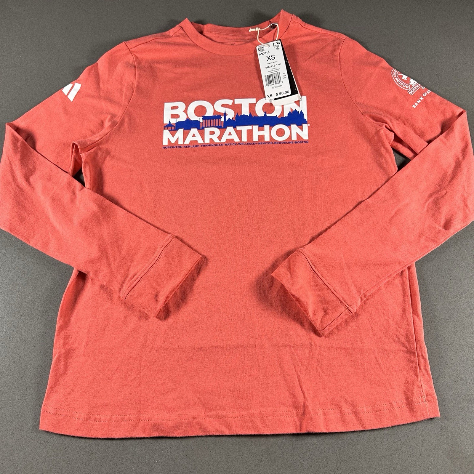 Adidas 2024 Boston Marathon Long Sleeve Shirt XS Salmon NWT Official Event Tee