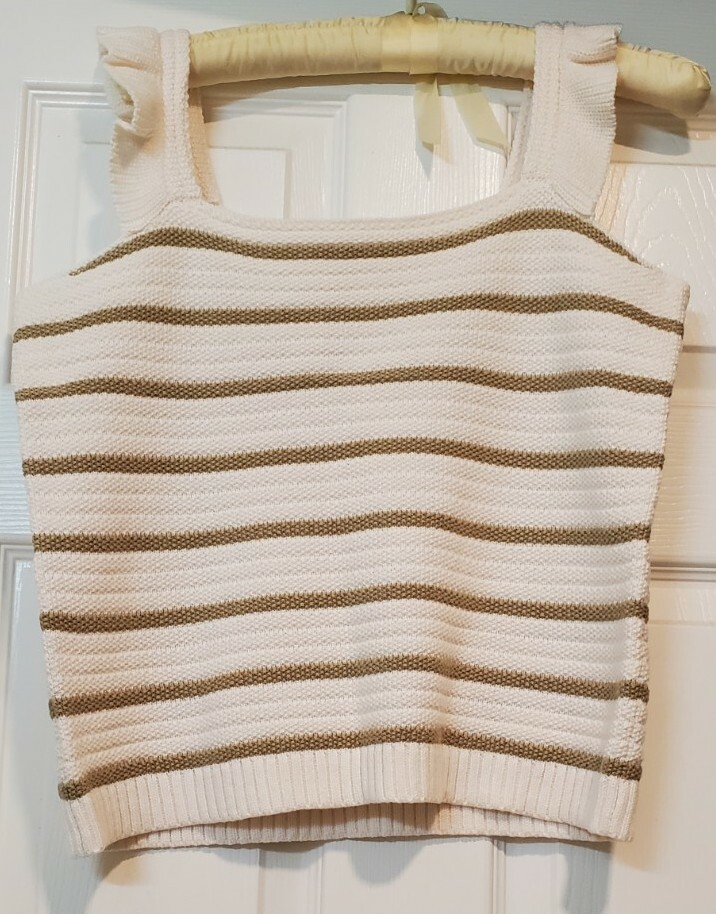 Loft Striped Ruffle Strap Sweater Tank Whisper White M NWT Reg. 44.50