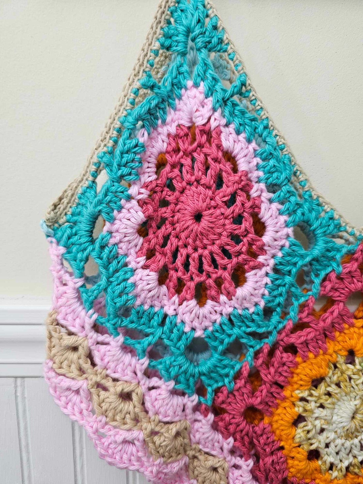 Crochet Lace Crop Top Handmade Large Boho Chic 100% Cotton yarn Multi color