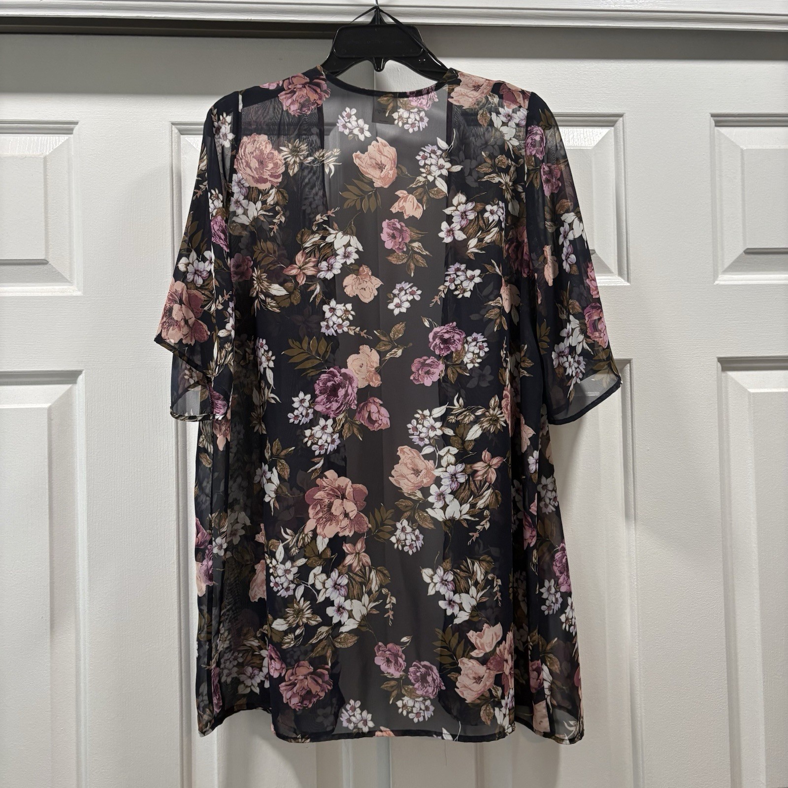 Dark Floral Sheer Open Front Kimono Cover Up Kaileigh Size S