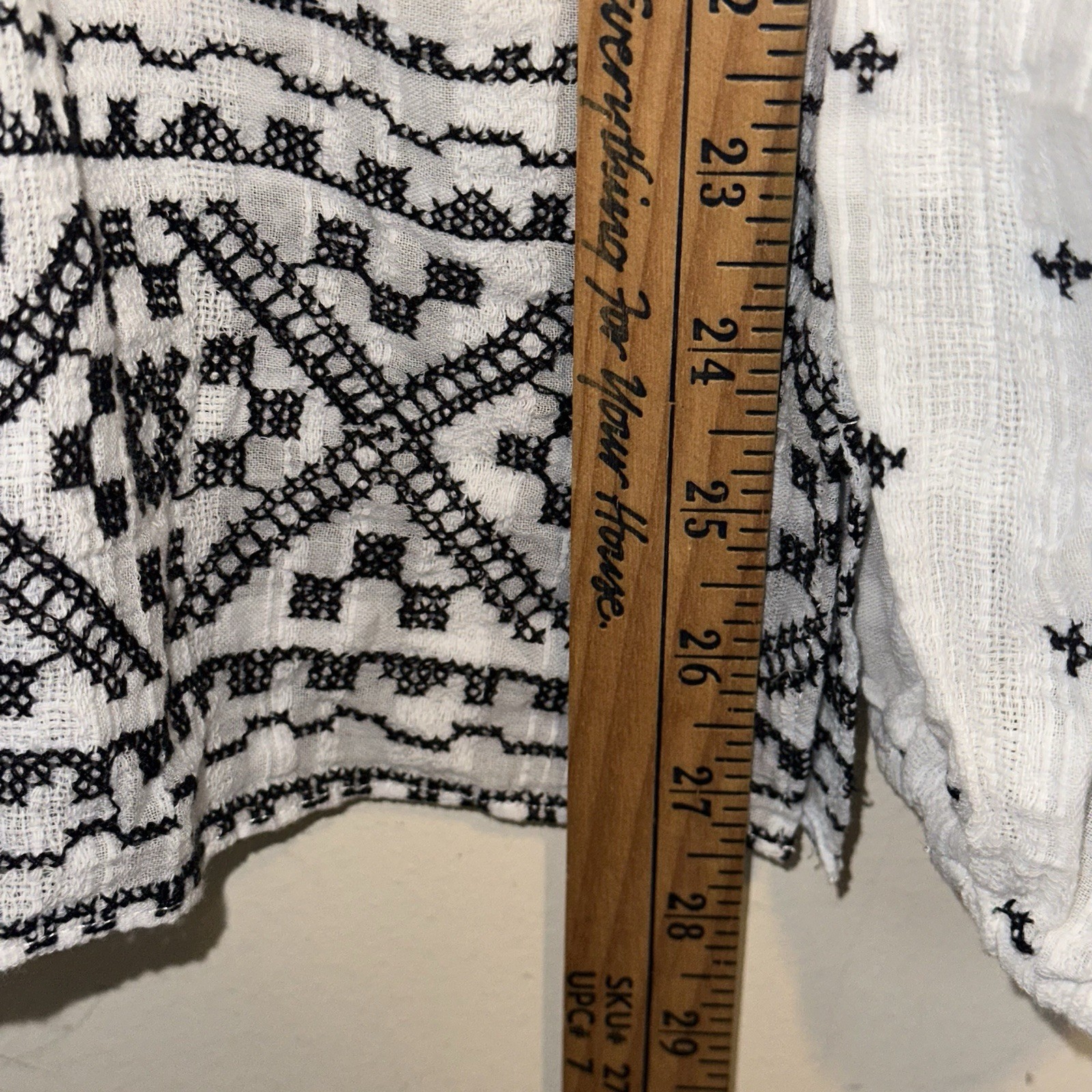 Hale Bob Women’s LG 100% Cotton White Embroidered Bohemian Tunic Top Peasant