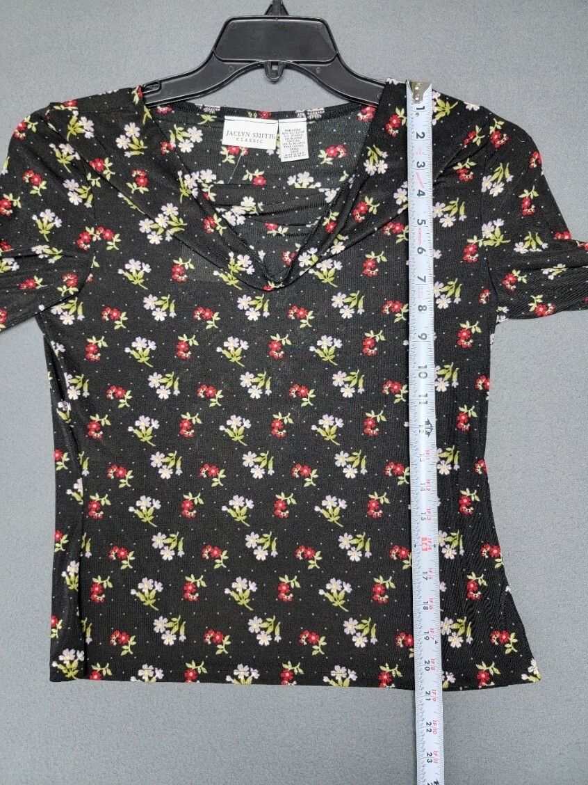 NWT~JACLYN SMITH Small Black Floral Long Sleeve Slight Cowl Neckline Stretch