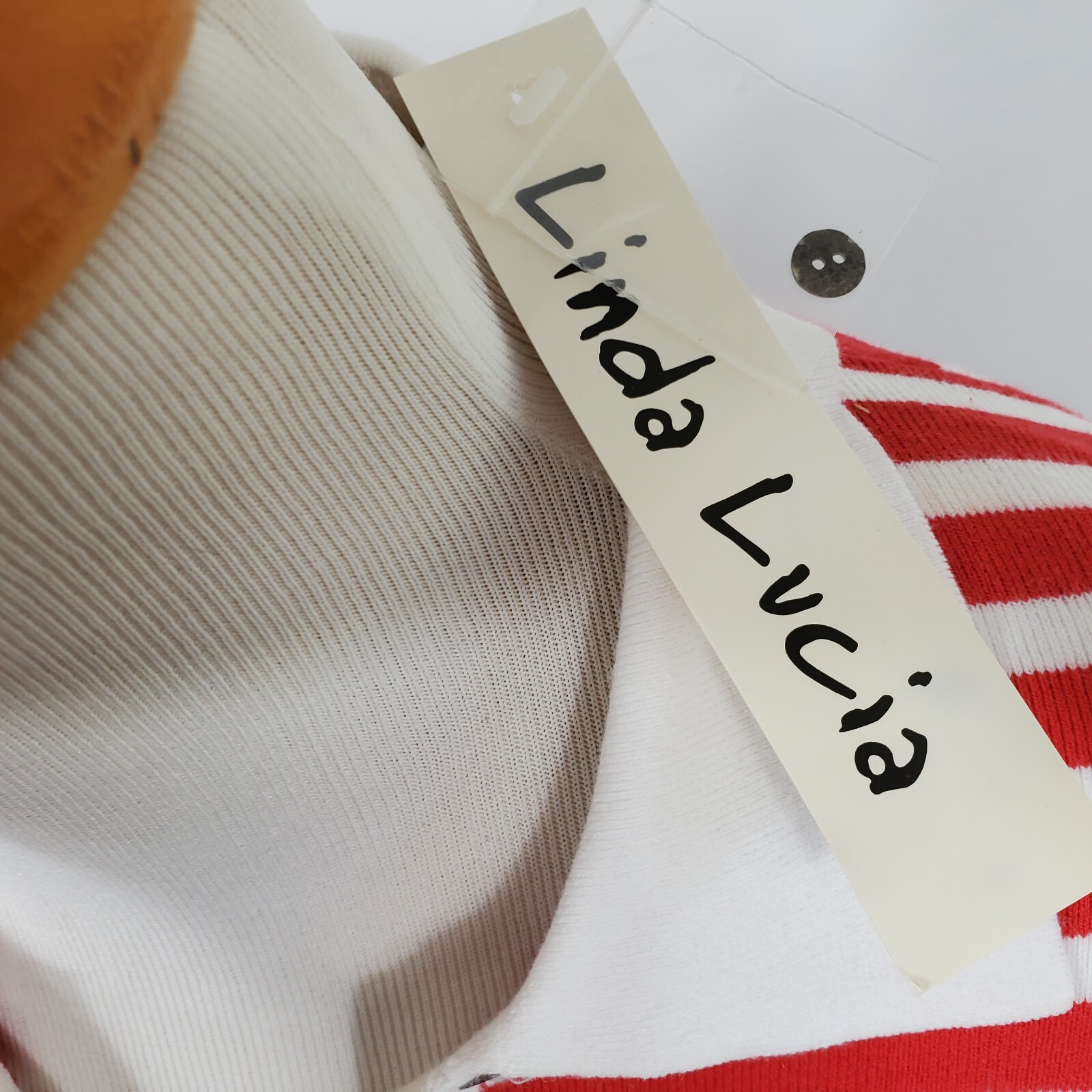Red and White Stripe 3/4 Sleeve Soft Knit Cotton Lycra Top NWT Linda Lucia