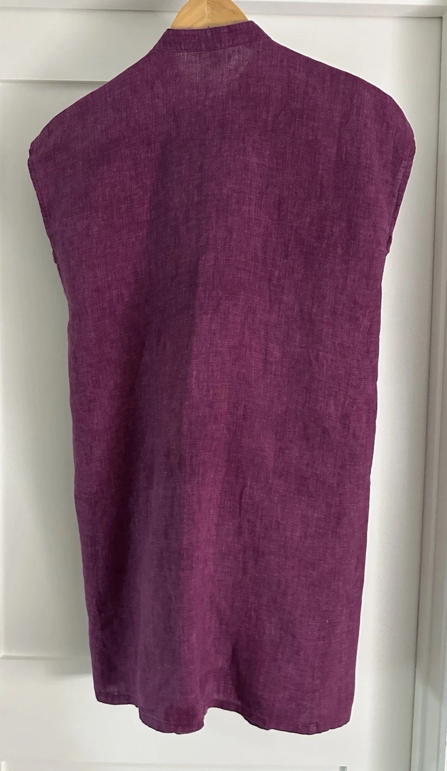 Eileen Fisher Organic Linen Delave Dress Sleeveless Short Raspberry Purple Sz S