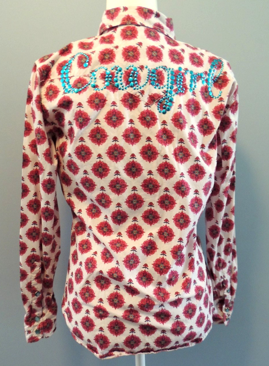 Cowgirl Hardware Womens M Western Shirt Pink Floral Turquois Accent COWGIRL Back