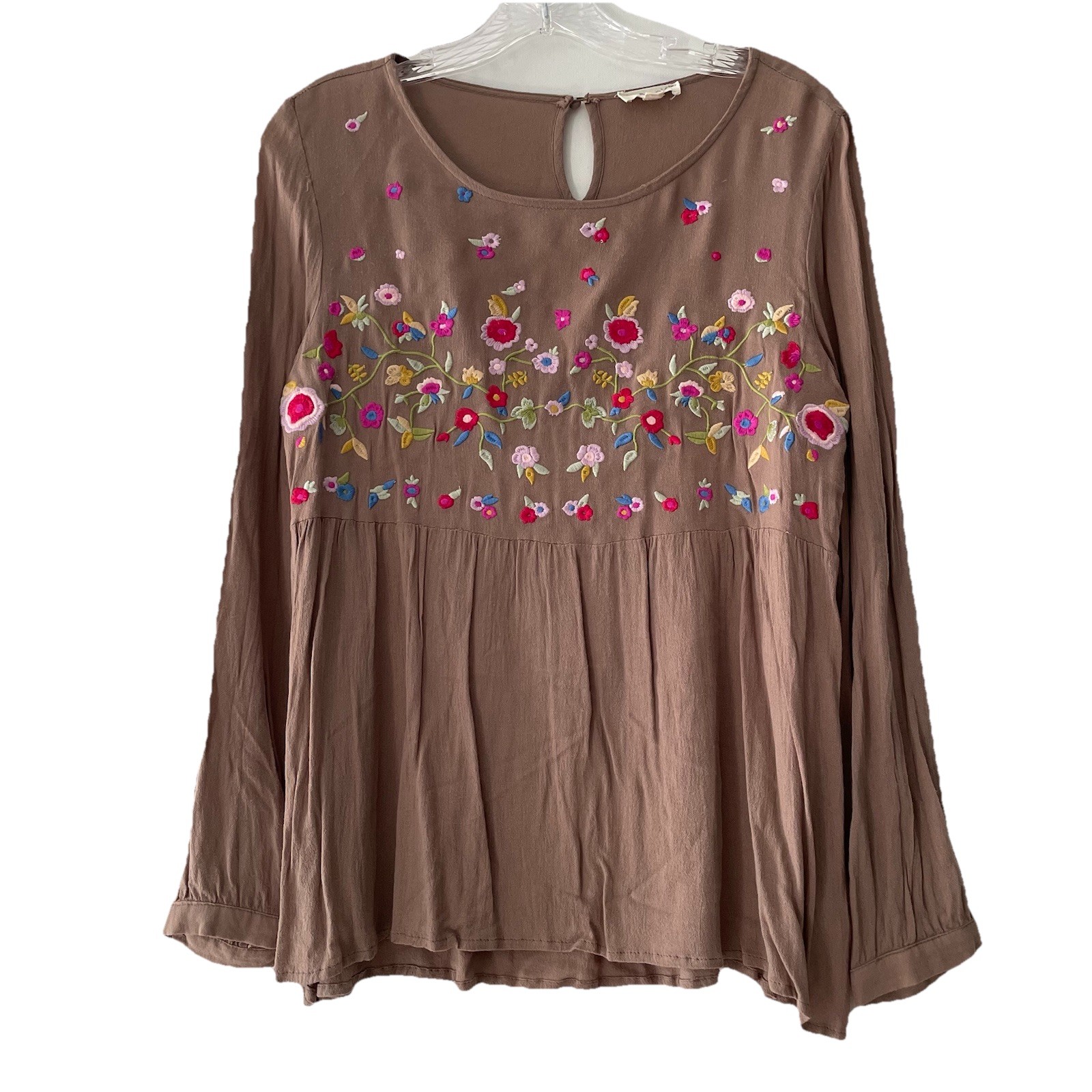 Anthropology Oddy Women’s Size Small Boho Babydoll Embroidered Flower Top Shirt