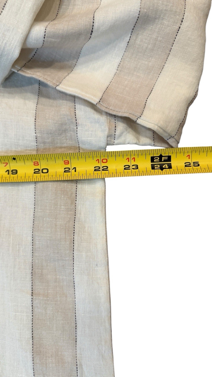 Soft Surroundings Striped Linen Tunic Top M 3/4 Tab Sleeves Beige Ivory