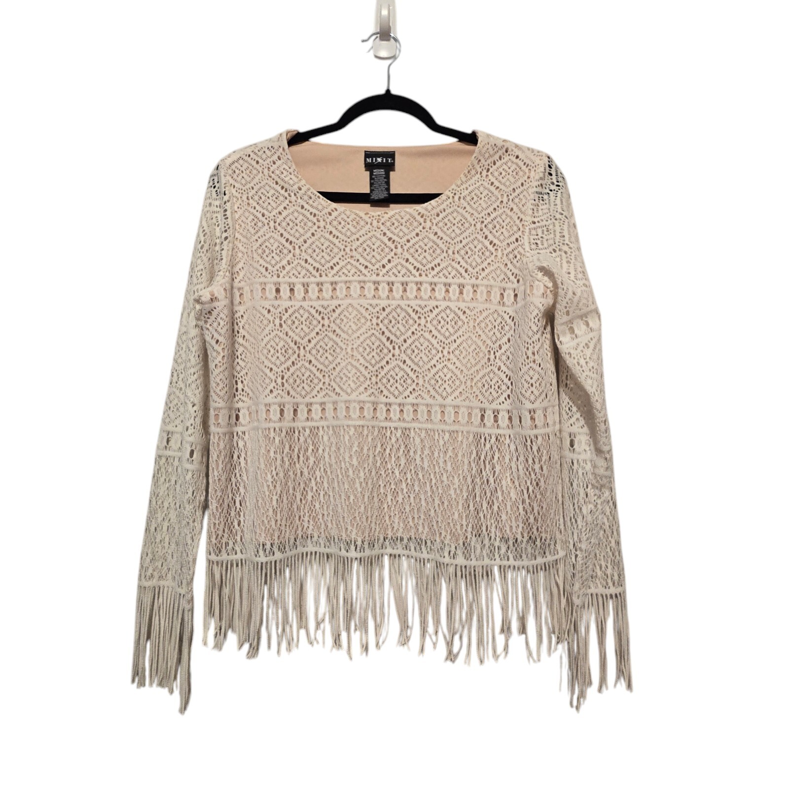 Vtg Mixit Women Lace Fringe Hem Top MED 90s Y2k Boho Cottage Coquette Girly USA