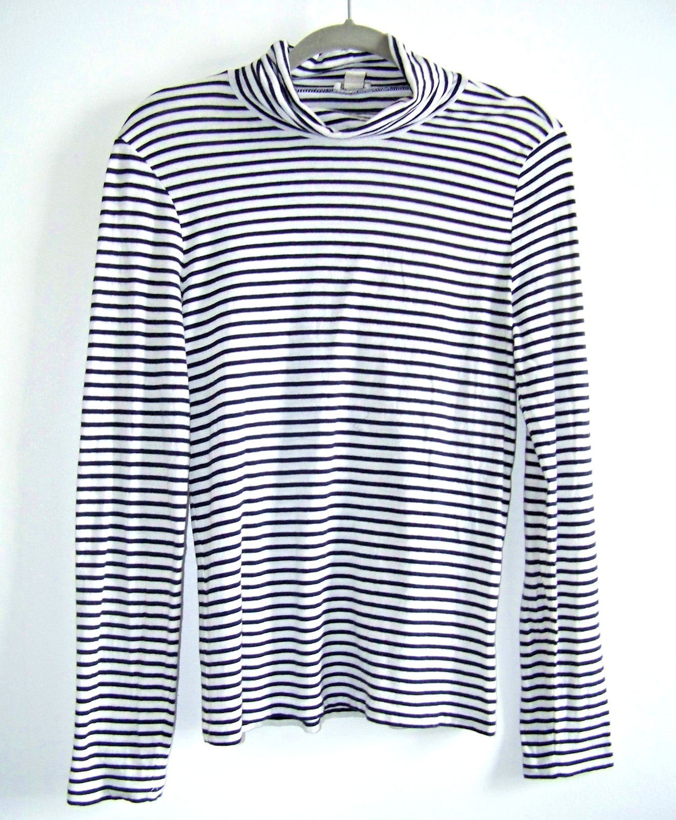 J. Crew Factory Navy Striped Tissue Turtleneck Top Women L Casual Comfy Staple