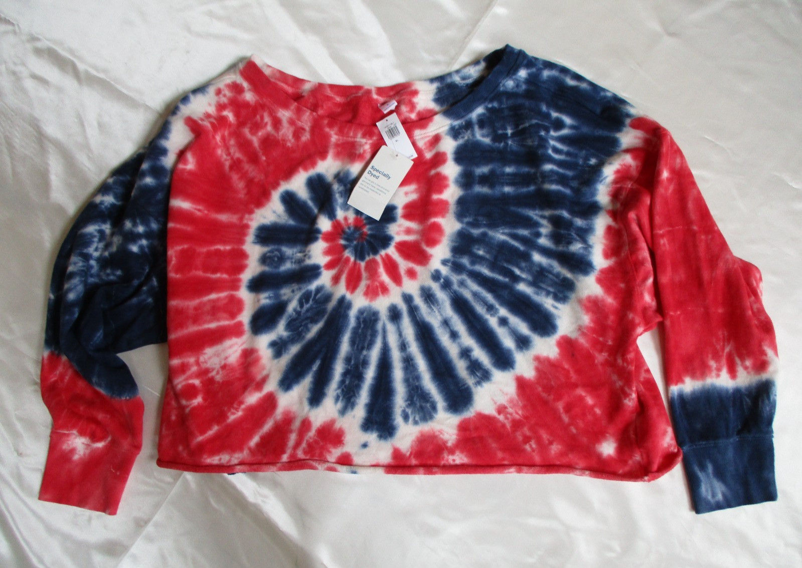 Old Navy Size XL Pullover Wide Neck Lt Weight Tie Dyed Sweatshirt Red White Blue