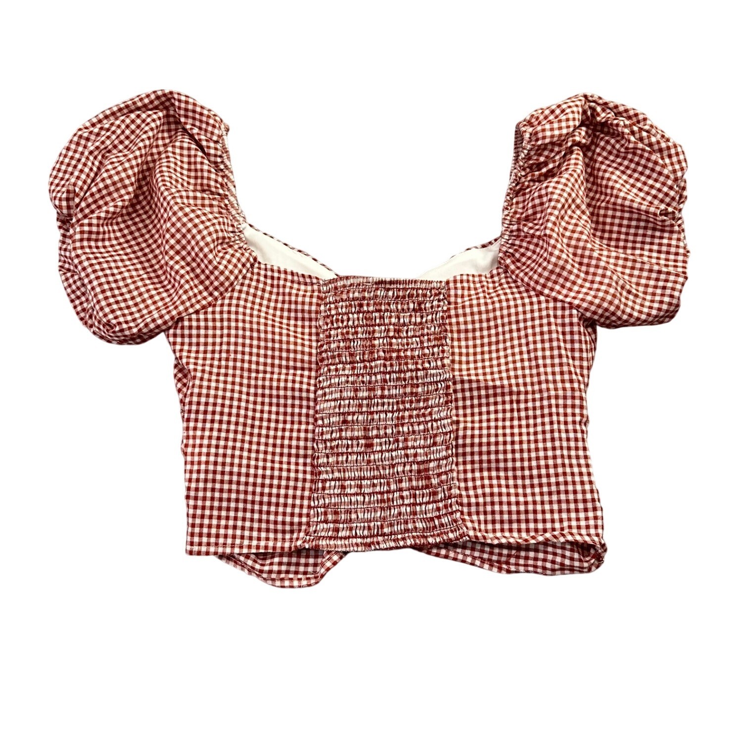 Rabbit Rose Red Gingham Twist Front Puff Sleeve Crop Top County Fair Western