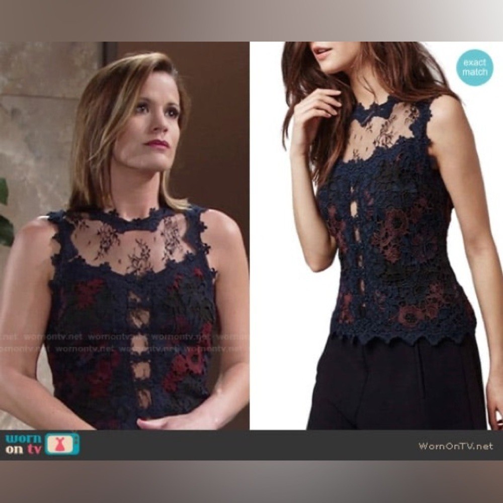 Topshop Blue Black Burgundy Lace Overlay Illusion Shell Blouse Top TV 6 (A6)