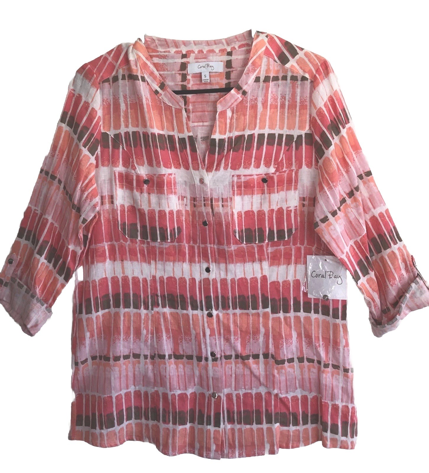CORAL BAY Womens Tunic Top Size Small Linen Rayon Buttoned Down New