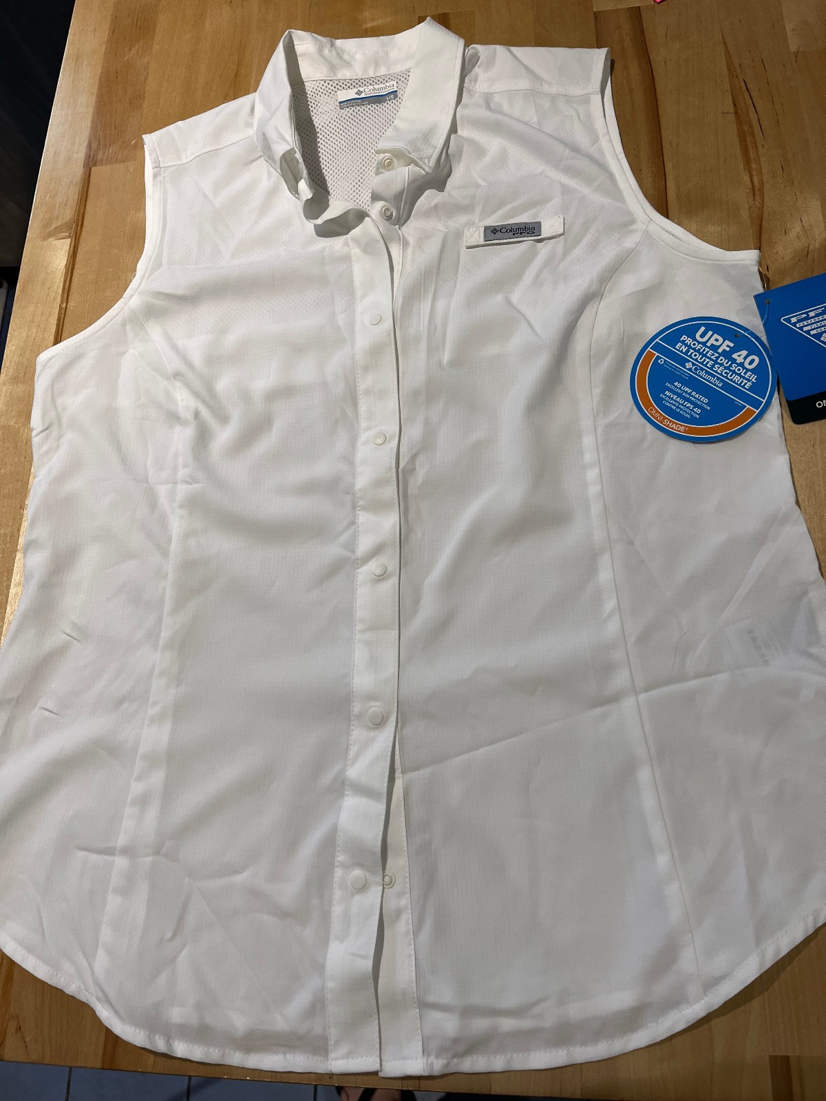 Columbia Sportswear Tamiami WHITE Sleeveless Button Shirt UPF40 – Women’s L NEW