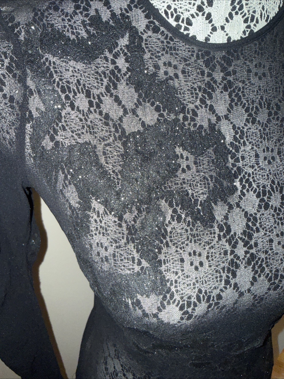 Vintage Plein Sud France Black Mesh Sparkle Long Sleeve See through Top S/M