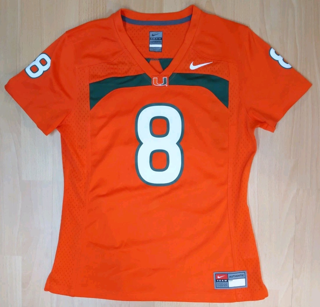 Nike UM Miami Hurricanes Football Jersey Womens M Orange V-Neck Team Authentic