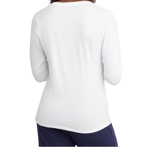Hanes Womens Originals Cotton V-Neck Tee W/ Long Sleeves Size XS NWT White