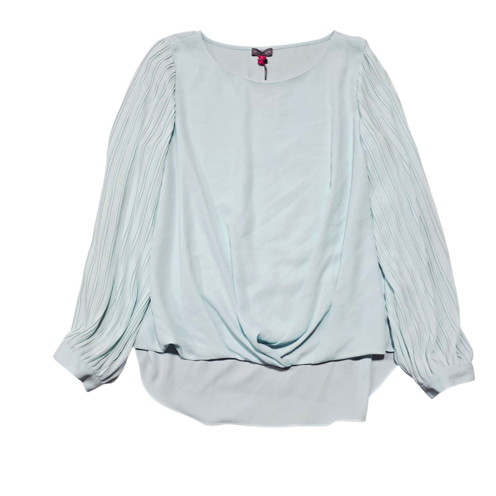 NEW Vince Camuto Women’s Long Sleeve Pleated Blouse Top Aqua Shade Glacier Dream