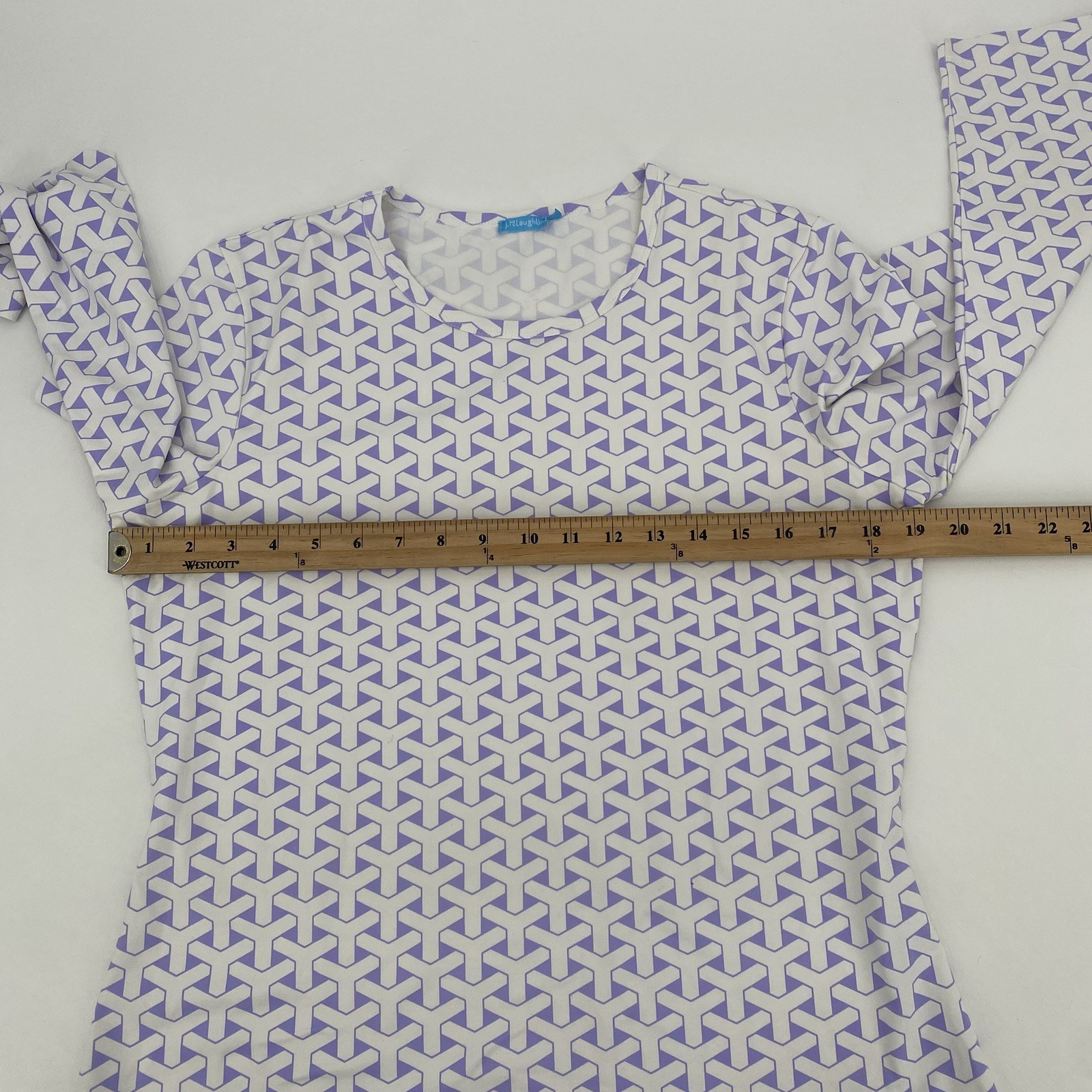 J. Mclaughlin Women’s Size L White Purple Geometric Print Top Catalina Cloth