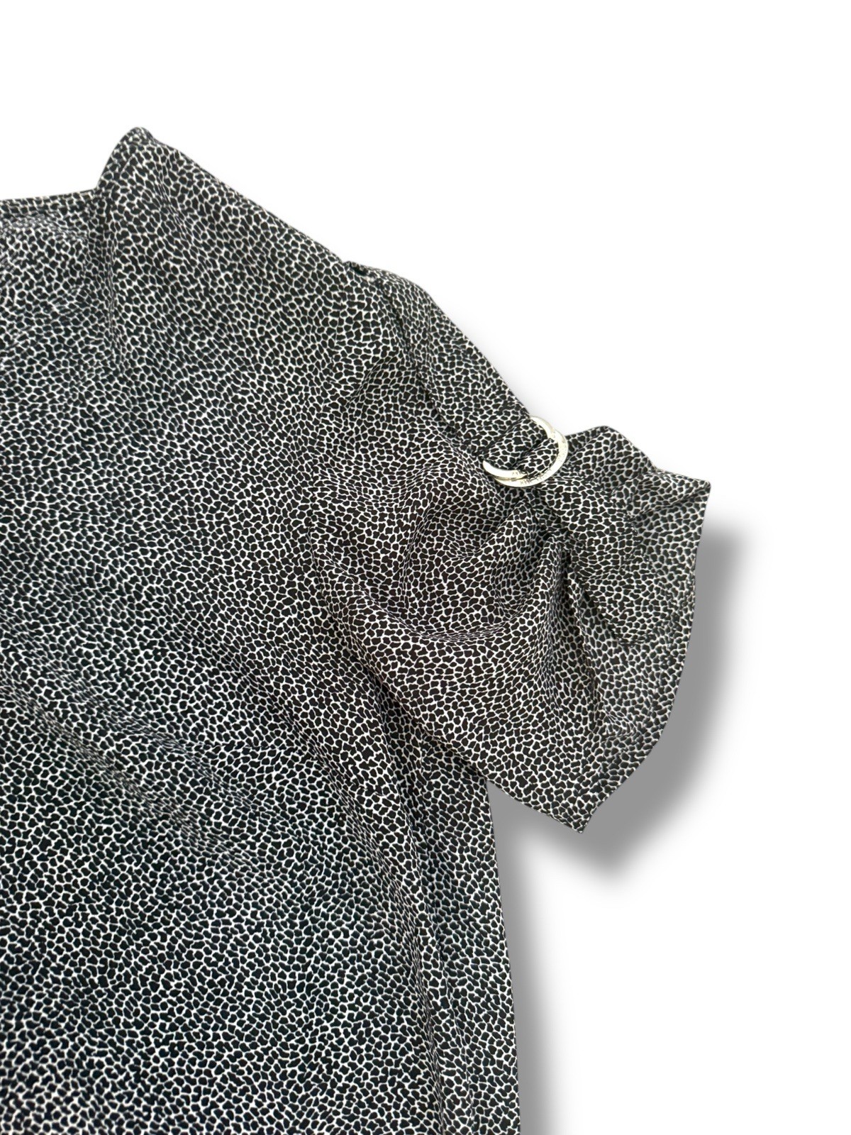 Michael Kors Women’s Short Sleeve silver Animal Print Zipper Logo Blouse Size S