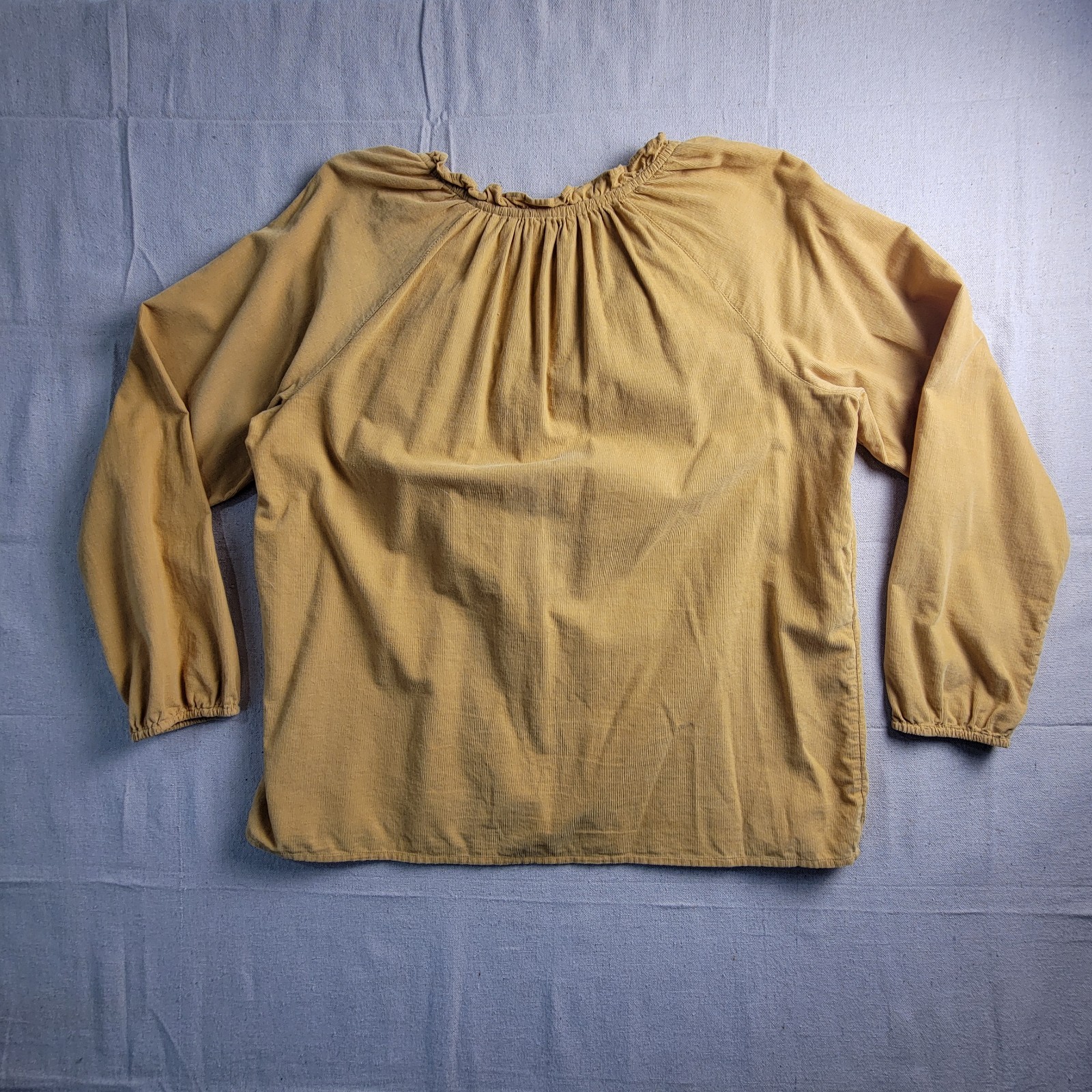 J Jill Corduroy Tunic Top Women’s Size M Yellow Long Sleeve Ruffled Neck Henley