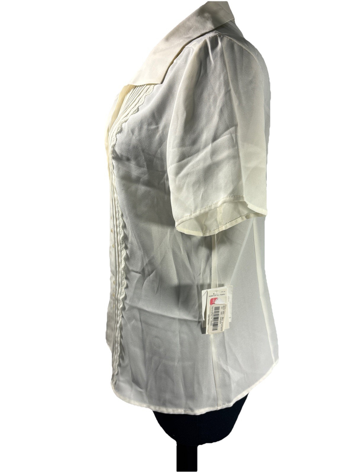 NWT Judith Hart Cream White Ivory S/S Pintucks Button Blouse Top Lace Sz 16 Poly