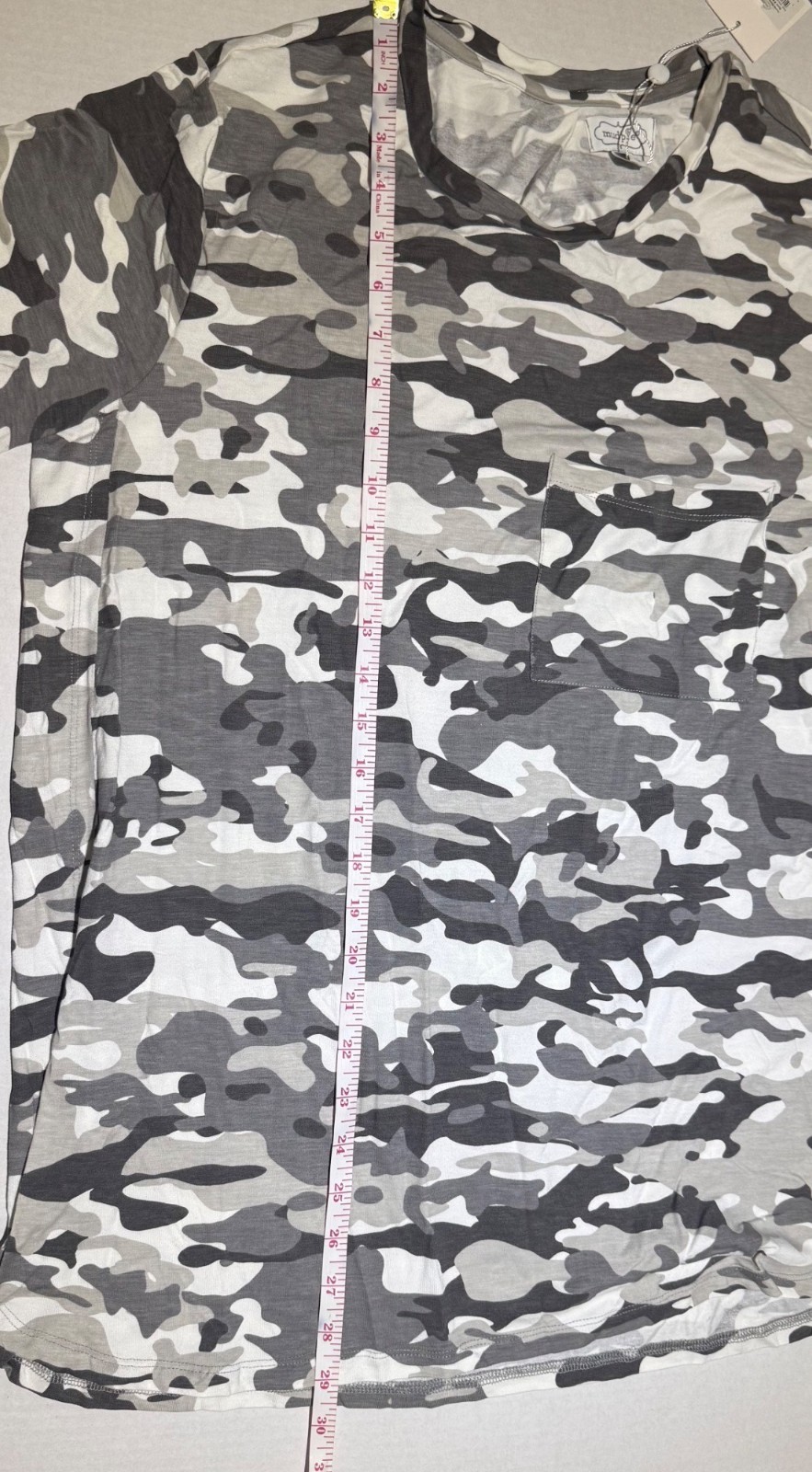 Mud Pie women’s L Large Rae jersey top tunic shirt black gray white camo NWT