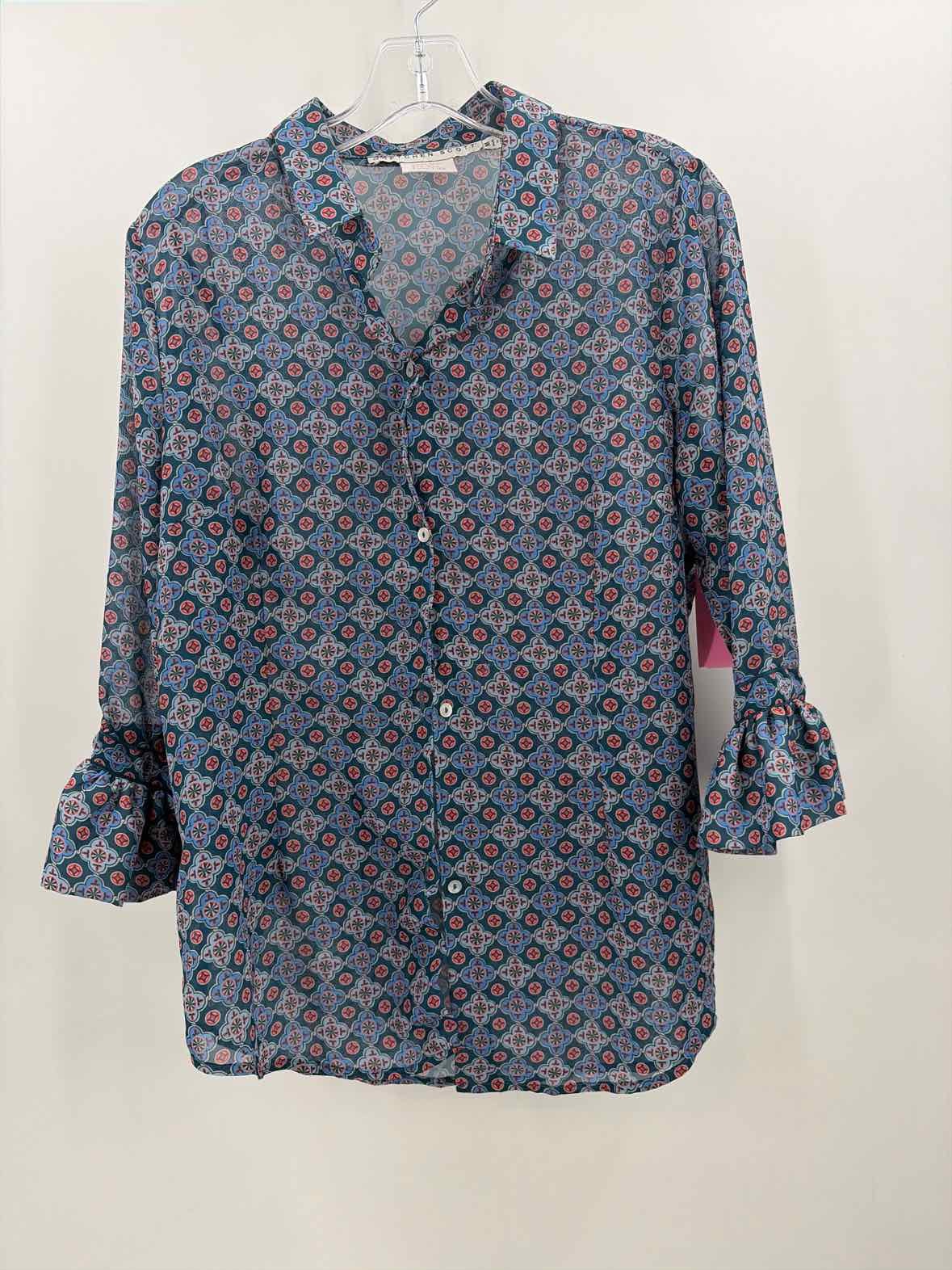 Pre-Owned Gretchen Scott Blue Size Medium Printed Button Down