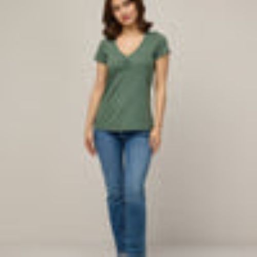 Wool& Merino Wool Women’s Ruched V-Neck MED GREEN