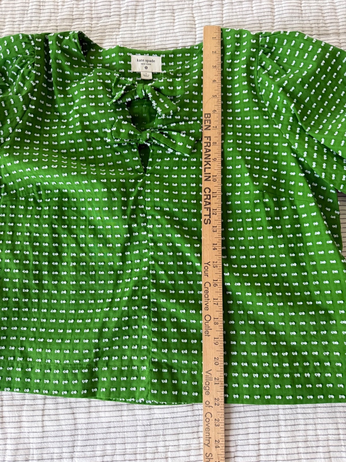 Kate Spade x Target Women’s Large Green Clipped Dot Puff Sleeve Bow Blouse
