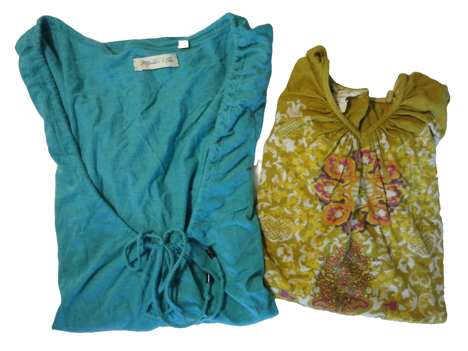 Lightweight Summer 2 Tops Teal Longsleeve Mustard Spaghetti Tank XS