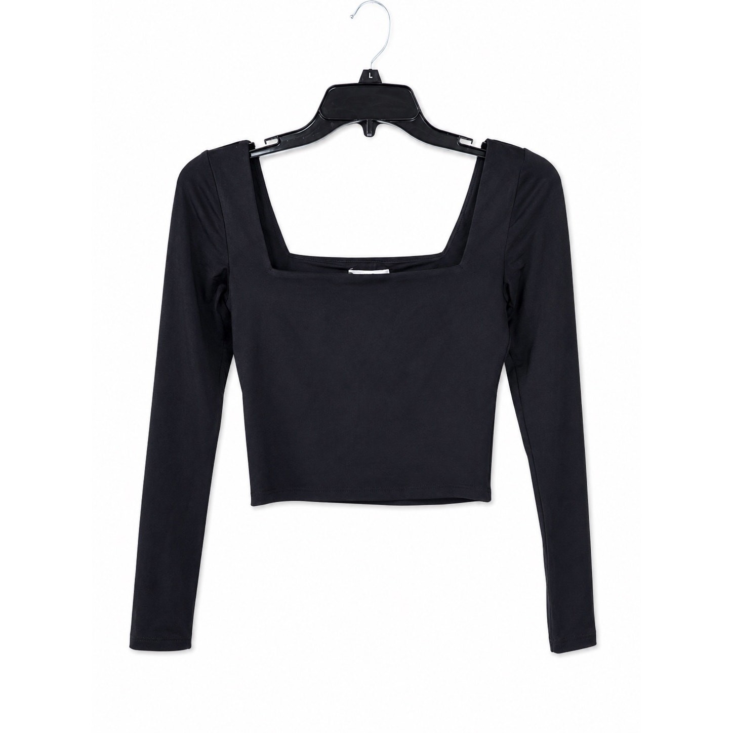 Aritzia Babaton Contour Black Long Sleeve Square Neck Crop Top Size Small