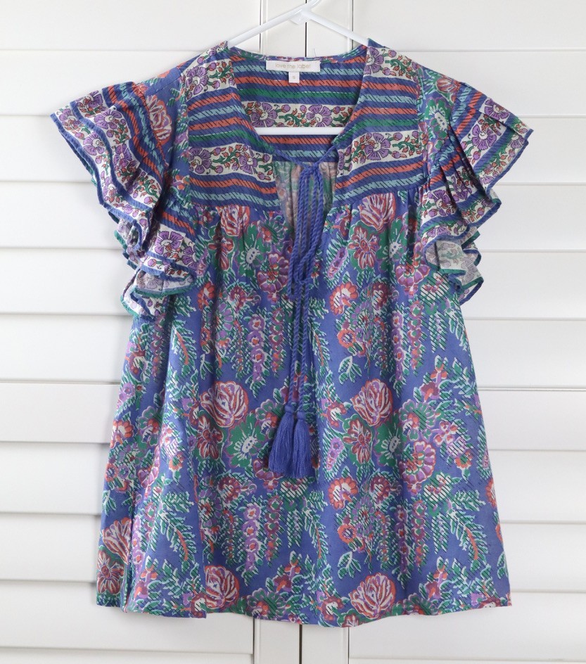 ANTHROPOLOGIE $150 Love the Label Tiered Flutter Sleeve Floral Top Size Small