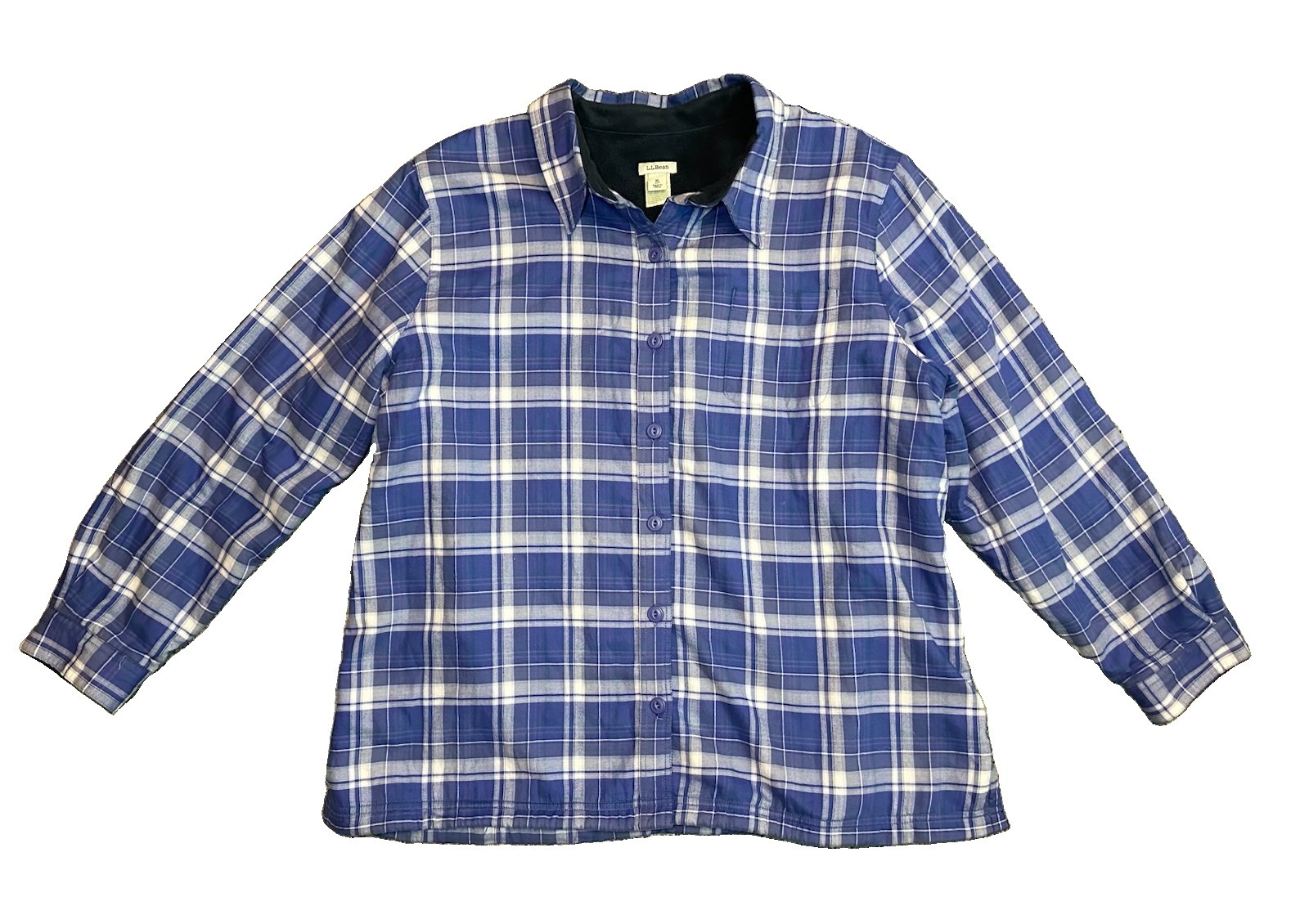 L.L. Bean Women’s XL PETITE Purple Fleece Lined Plaid Flannel Shacket Button Up
