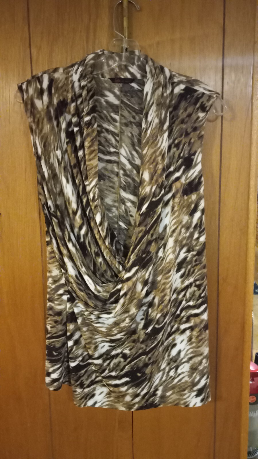 SOFIA animal print halter draped cowl style sleeveless blouse! 1x-2x