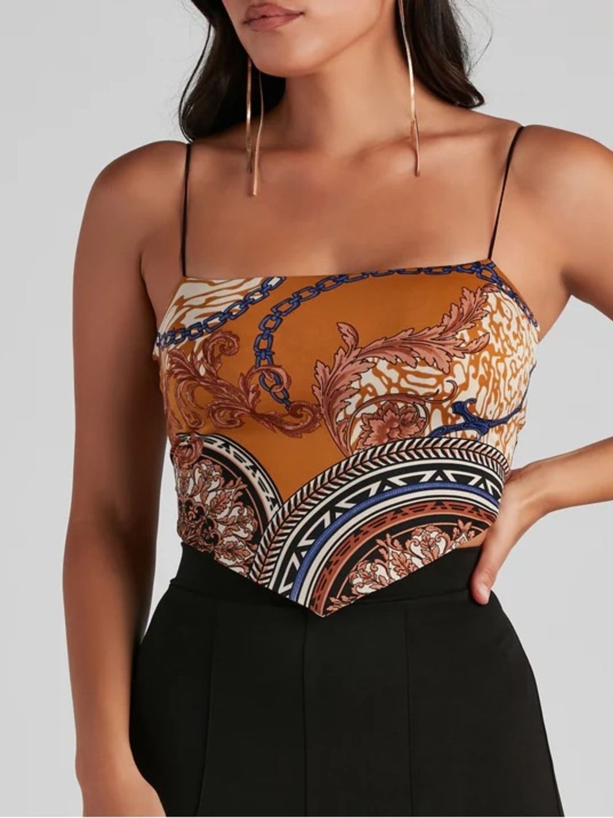 Windsor Gold and Blue Chain-Print Satin Scarf Top