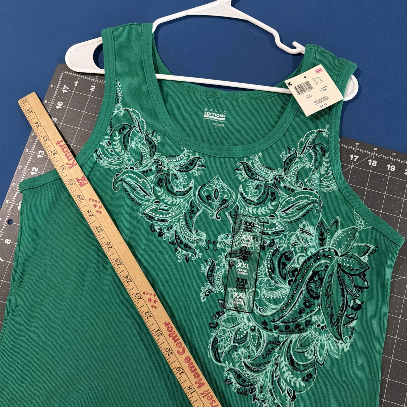 VTG Basic Edition Tank Top Women’s XXL Sea Green Floral / Paisley Print 90s -New