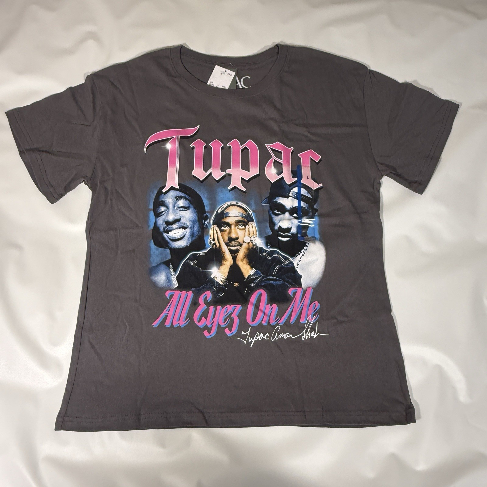 Tupac Shirt Womens Large Gray All Eyez On Me Rap Graphic Tee 2PAC Music Hip Hop