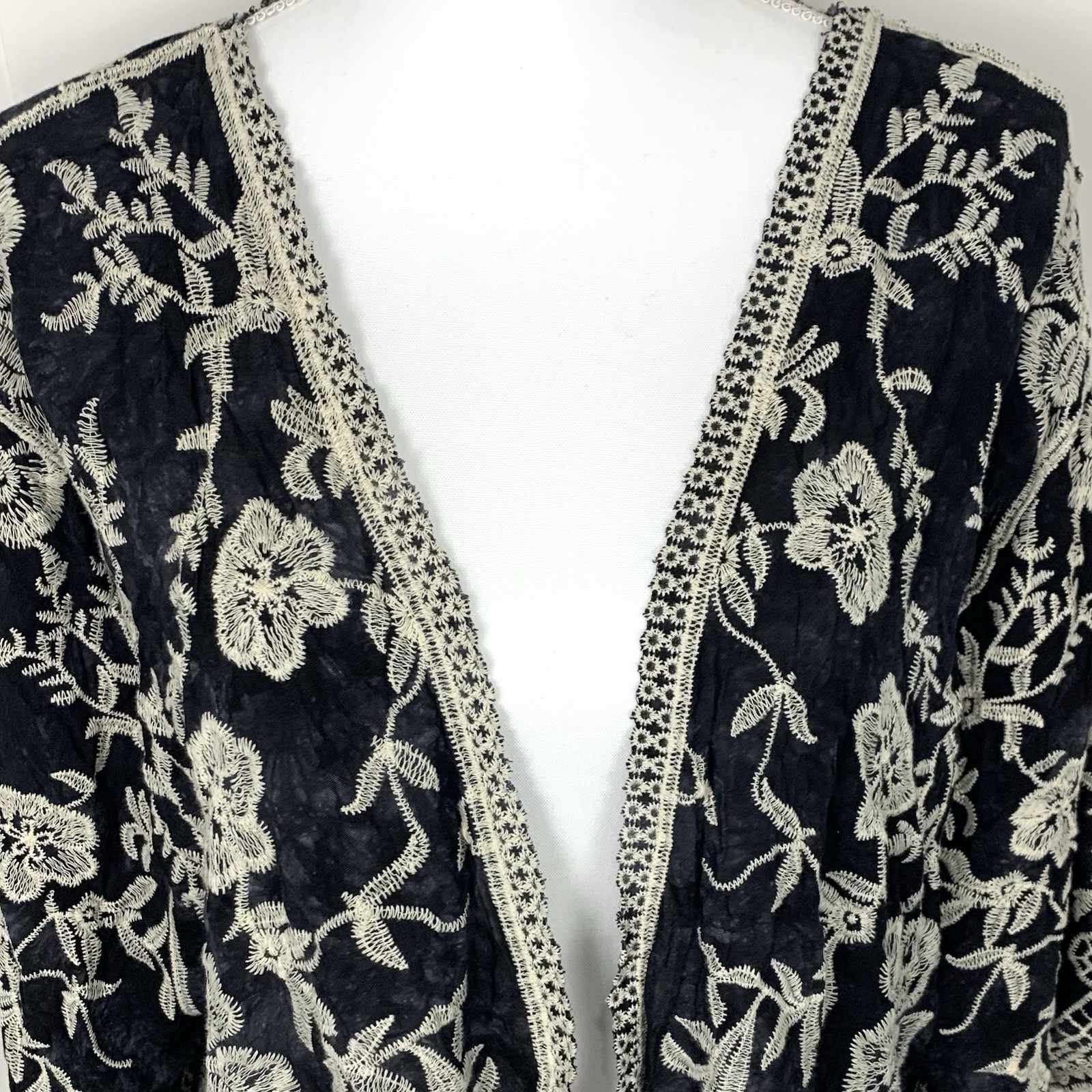 Women One Size Kimono Fully Embroidered Tie Front Boho Lightweight Beach Duster