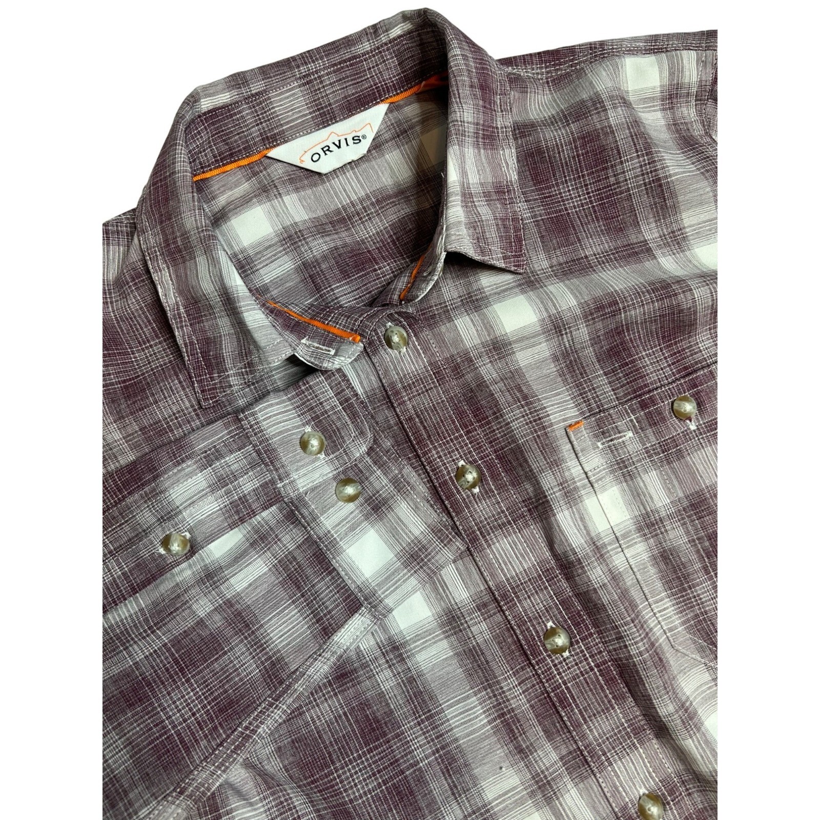 Orvis Womens Medium Purple Plaid Button Up Quick Drying Shirt Long Sleeve