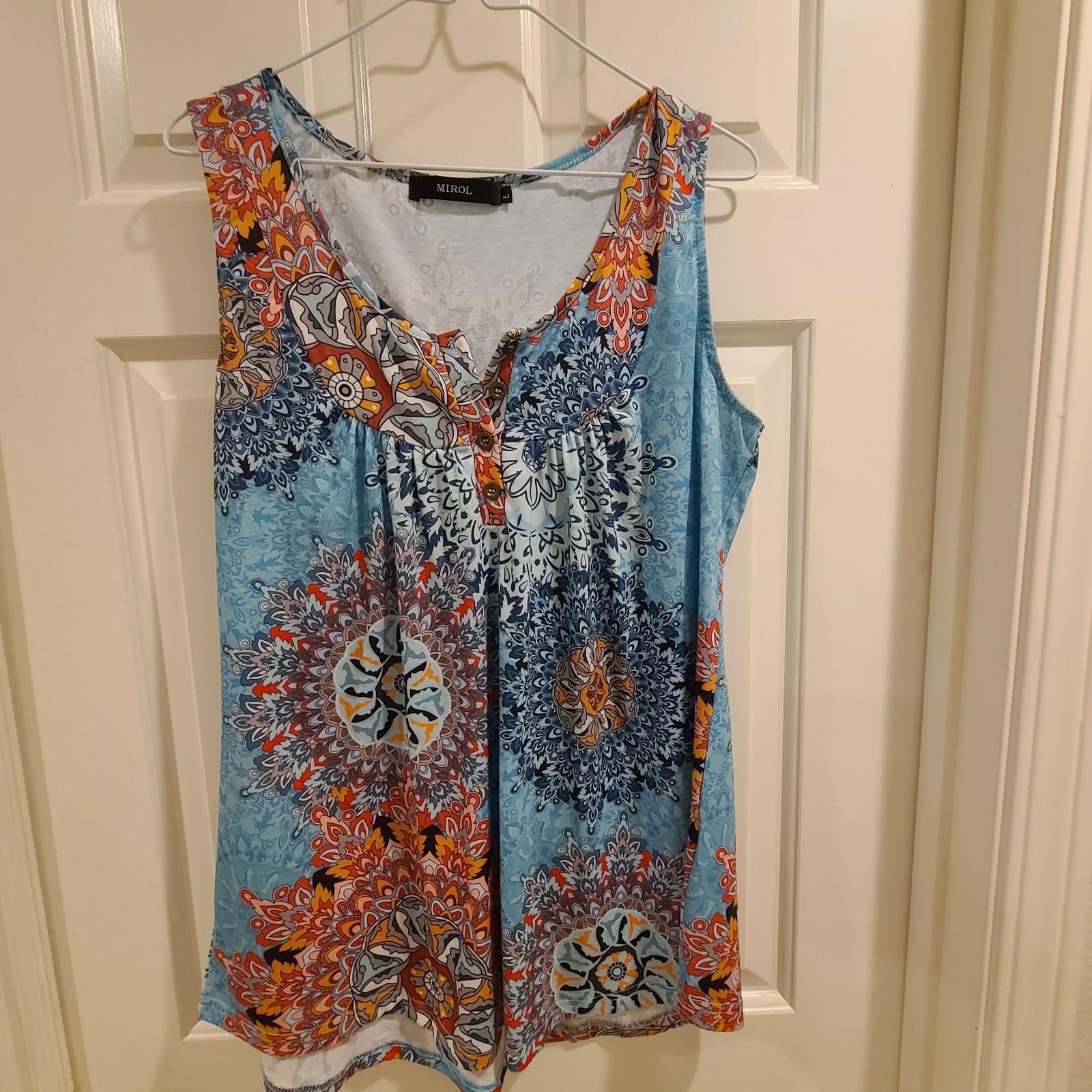 MIROL Women Summer Sleeveless V Neck Casual Swing Shirts Flowy Tank Size L