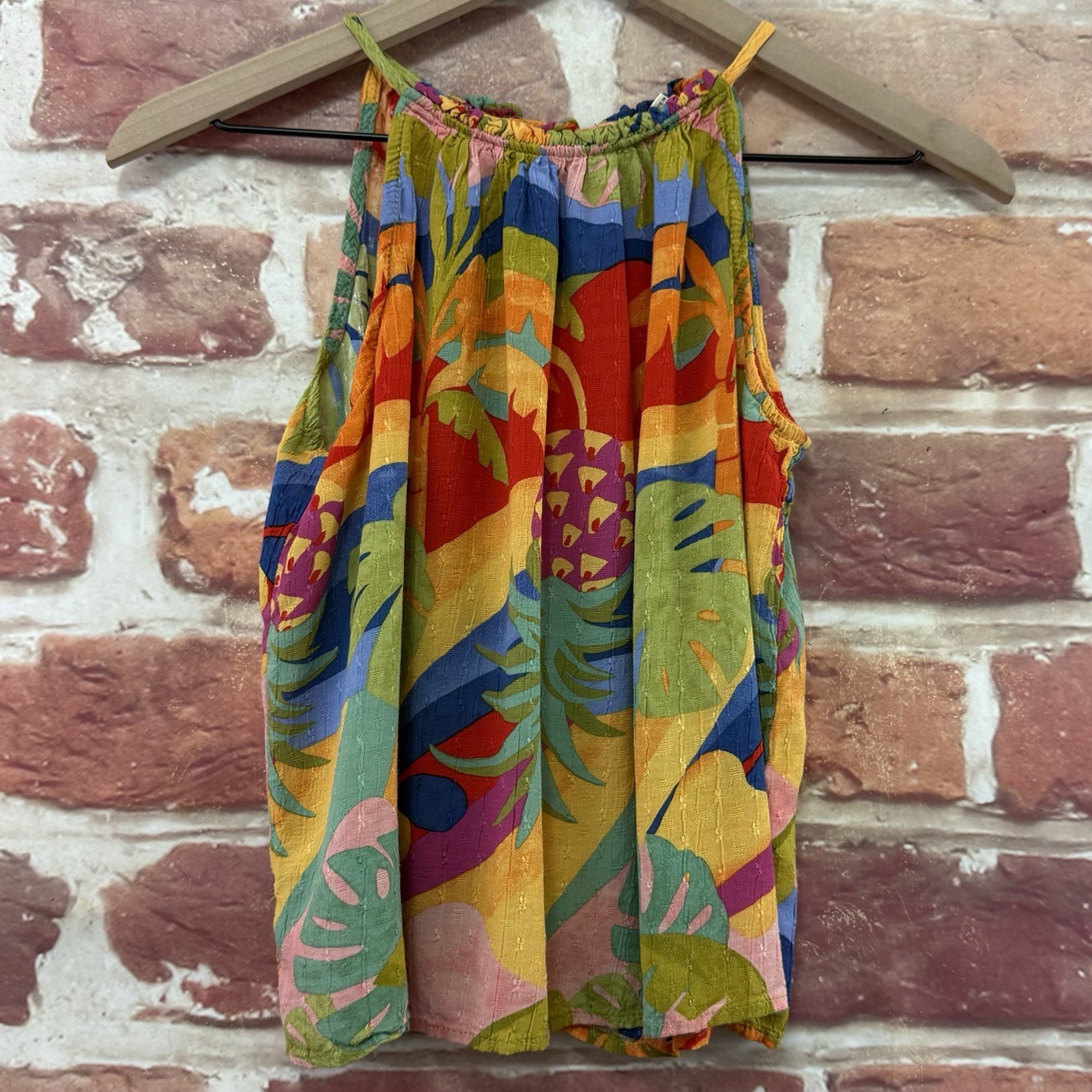Christian Siriano Halter Top Womens XS Multicolor Tropical Palm Floral Shirt