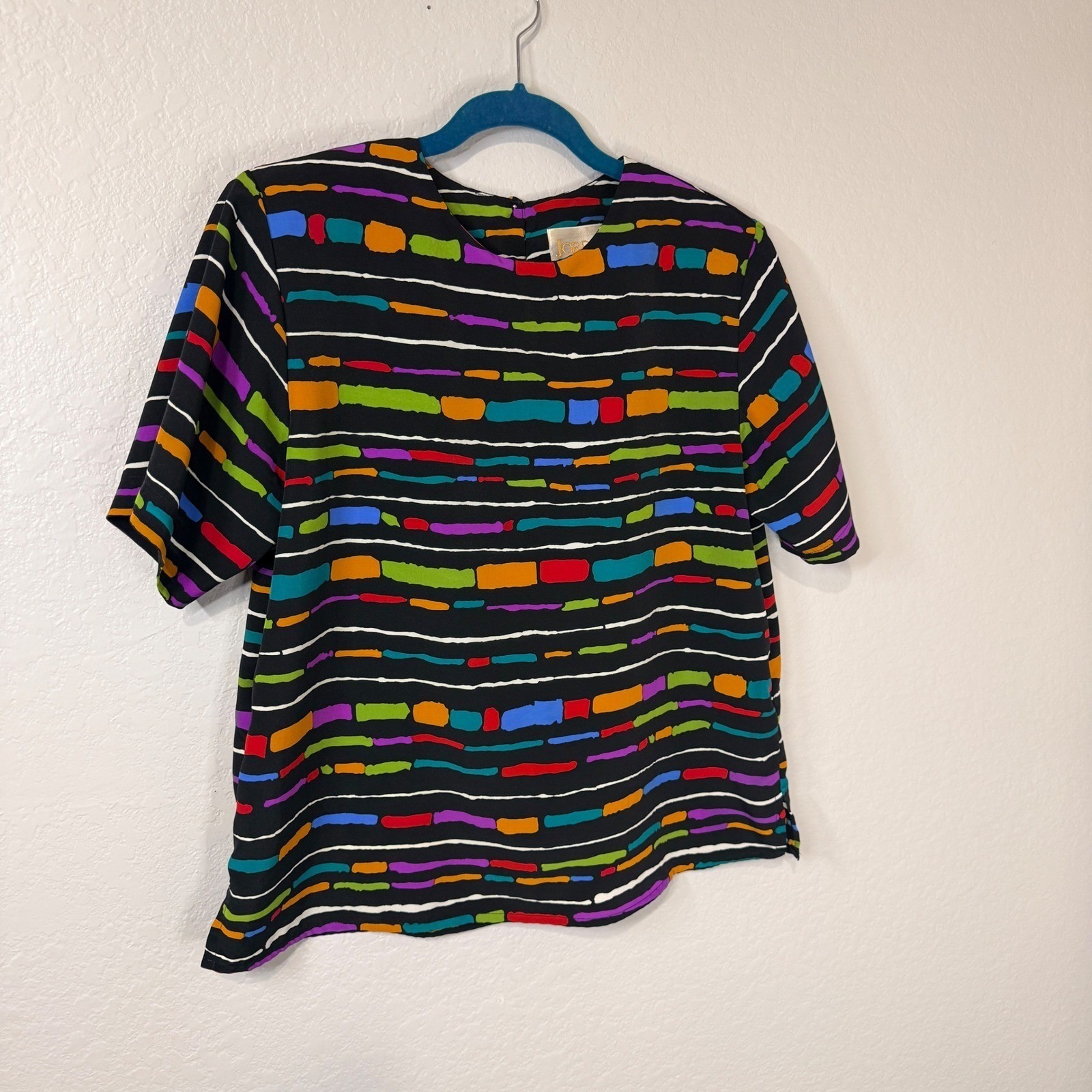Jordan 80’s Womens L Vibrant Abstract Stripe Top Boho Bold Artsy Statement Retro