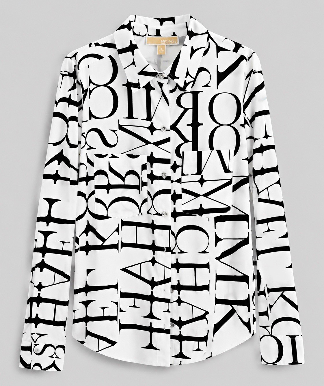 Michael Michael Kors Women’s White/Black Woven Logo Button-Front Shirt 8
