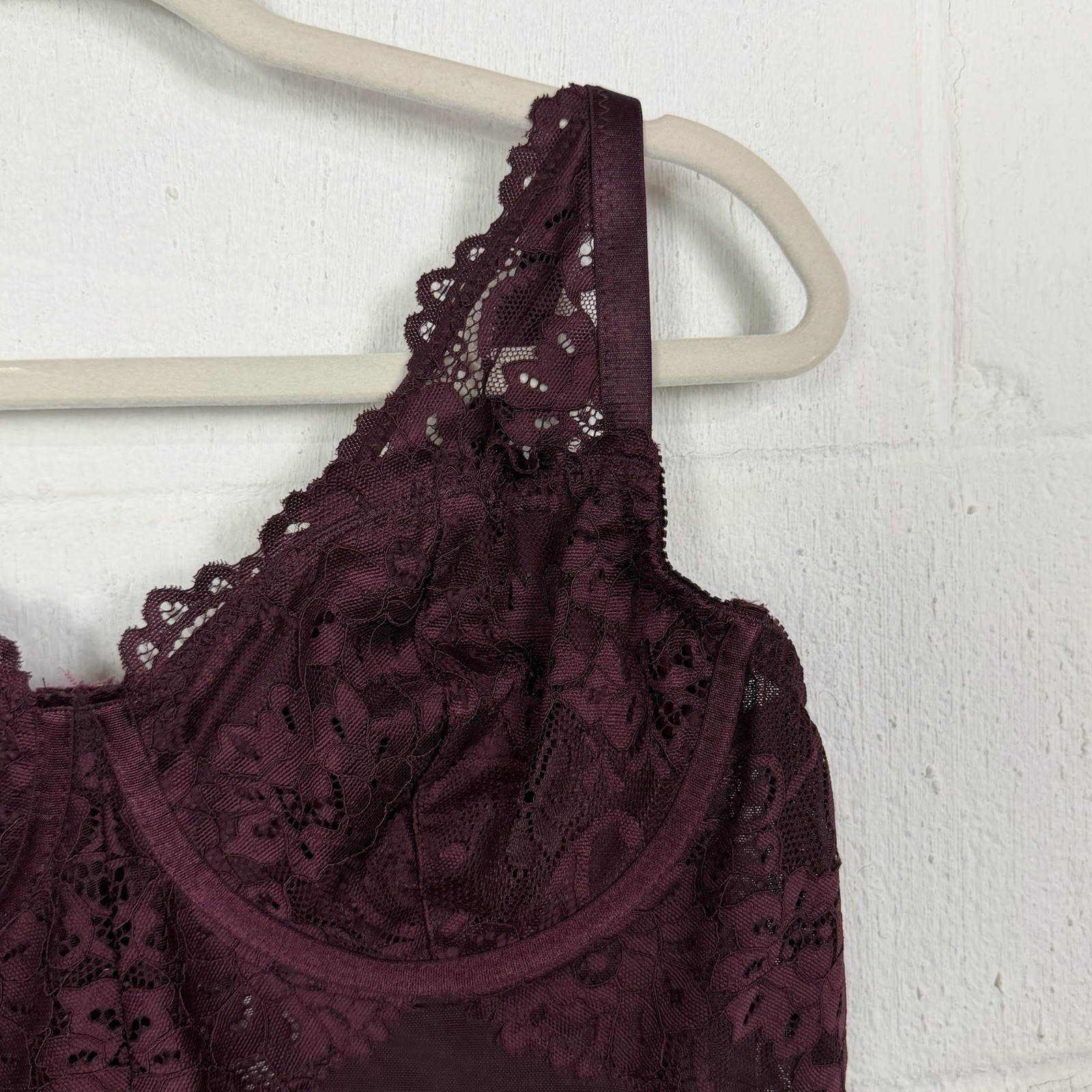 Torrid NWT Lingerie Bodysuit SZ L Wine Underwire Mesh Lace Sexy Wedding Night