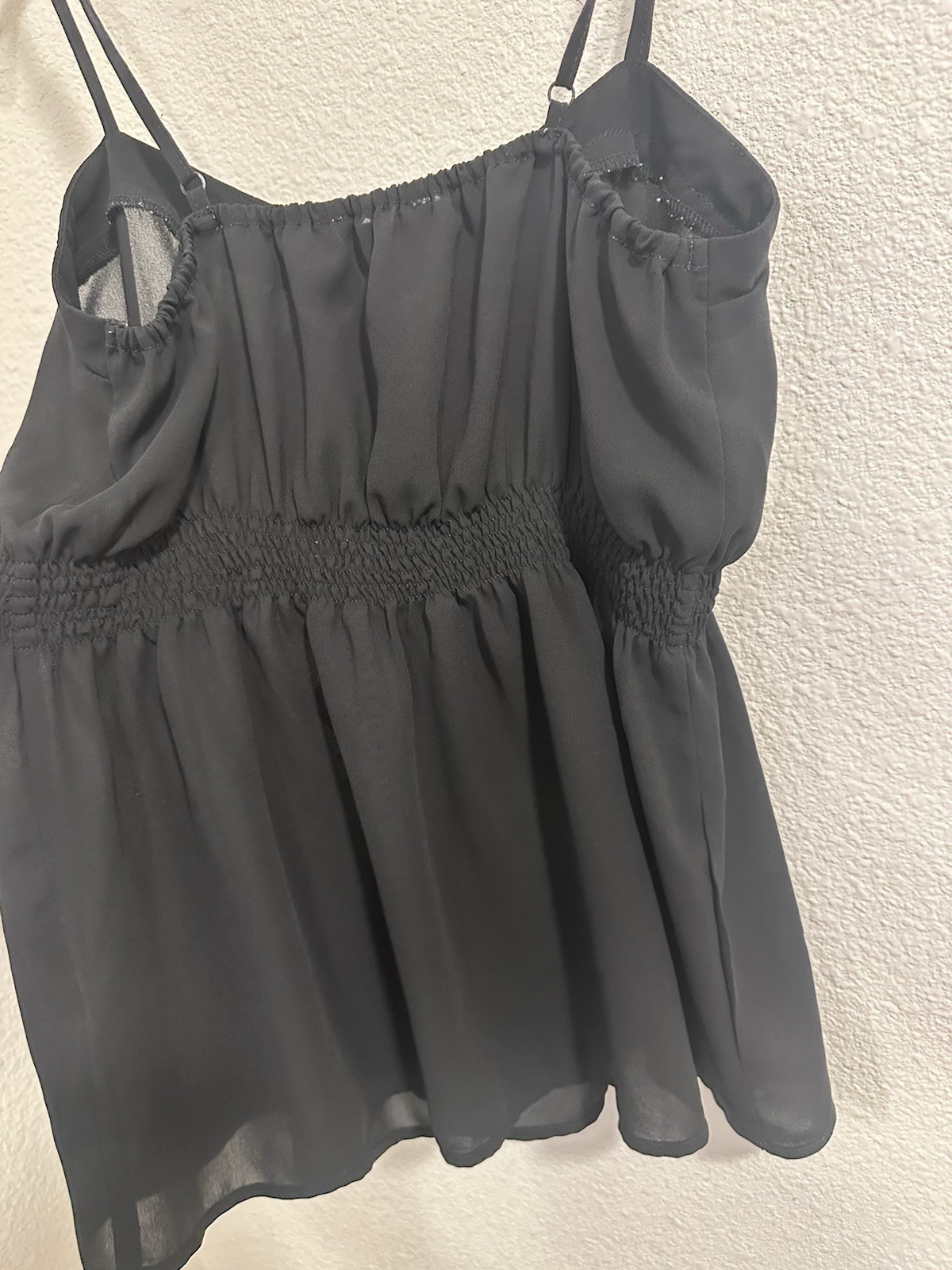 Love Tree Black Chiffon Square Neck Spaghetti Strap Embroidered Cami Top S
